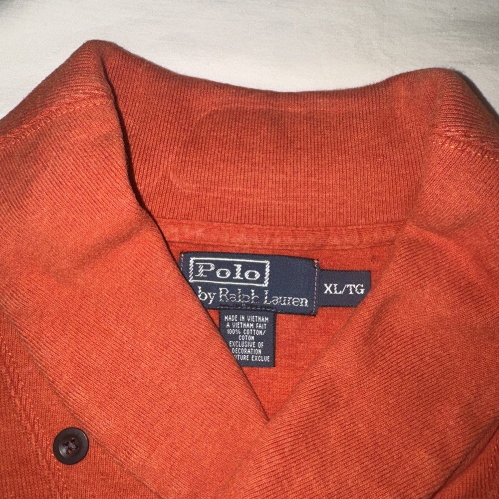 Vintage Polo Ralph Lauren Cowl Neck Button Sweater Men's Sz XL Orange Pullover - Picture 2 of 7